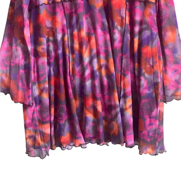 TopShop Lettuce Edge Mesh Mini Tea Dress in Pink Rose. Size 2XL. - Picture 9 of 12